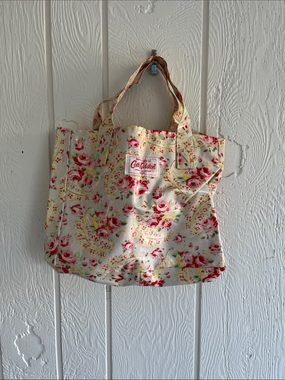 Cath Kidston Cream oil cloth Tote purse with Pink Rose Print